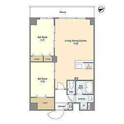 アルファコート亀戸2 5階2LDKの間取り
