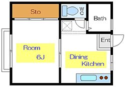 メゾンプチマウント 2階1DKの間取り