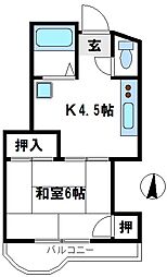 明宏ビル 4階1Kの間取り