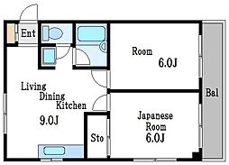 パークサイドハイツ 4階2LDKの間取り