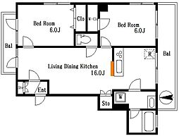 JR総武線 亀戸駅 徒歩9分の賃貸マンション 3階2LDKの間取り