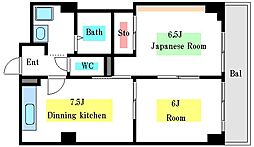 JR総武線 平井駅 徒歩10分の賃貸マンション 2階2DKの間取り