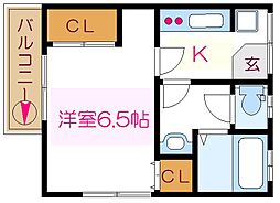 安部荘 2階1Kの間取り