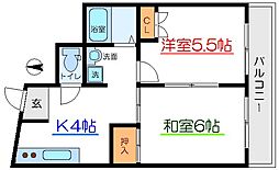 クレストパレス 6階2Kの間取り
