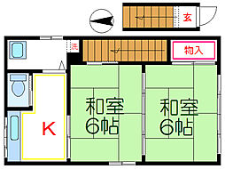 東京メトロ日比谷線 北千住駅 徒歩14分の賃貸アパート 2階2Kの間取り