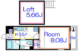 ジャルダン・ドゥ・フルール 2階1SKの間取り