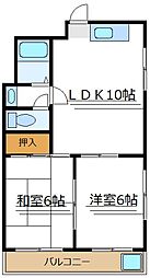 東京メトロ千代田線 北綾瀬駅 徒歩10分の賃貸マンション 2階2LDKの間取り