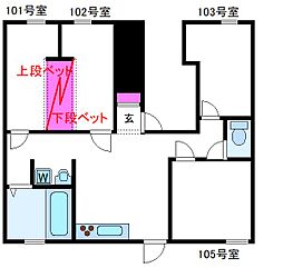 わかばハウス ワンルームの間取図画像