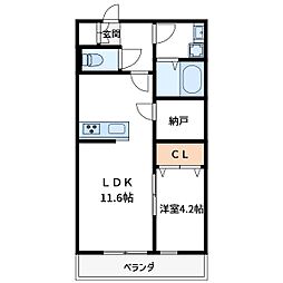 宮内サンハイツ本木3 1LDKの間取図画像