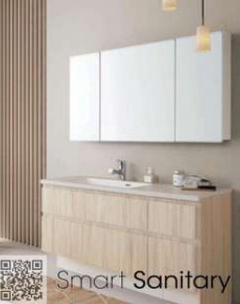 プラン例　建物価格3480万円、建物面積107.19?　洗面はAICAのSmart Sanitaryを採用。家具のようなすっきりした意匠で、毎日の身支度空間まで美しくコーディネートできます。