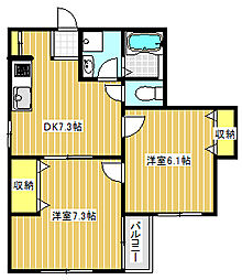 メープルハウス 2DKの間取図画像