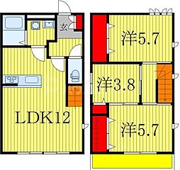 サニーサイドヒルズ　B 2階3LDKの間取り