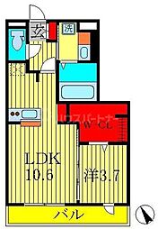 メルベーユおおたかの森1号棟 2階1LDKの間取り