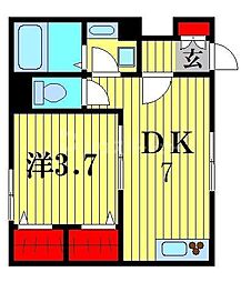 ポワソントワ 1階1DKの間取り