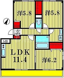 コンフォート新柏A棟 3LDKの間取図画像