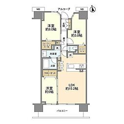 デュオヒルズ柏 11階3LDKの間取り