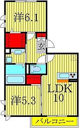 ルシールおおたかの森 1階2LDKの間取り