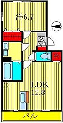 エシカルコート 2階1LDKの間取り