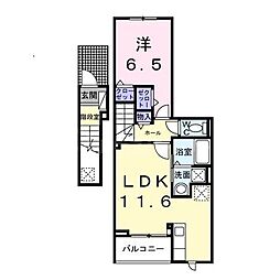 ココ　ラ　フェリーチェＡ 2階1LDKの間取り