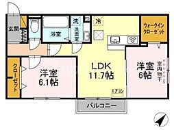 ティアラIII 2階2LDKの間取り