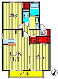 グラシューズII 2階2LDKの間取り