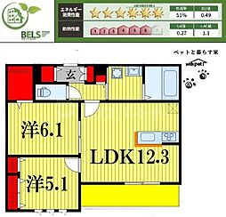 フィカーサ柏の葉 3階2LDKの間取り