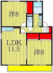 グリーンウェーブI 1階2LDKの間取り