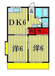 パールハイツ染谷53 2DKの間取図画像