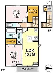 流山市向小金3丁目アパート 2LDKの間取図画像