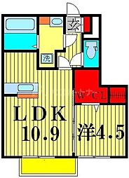 メルベーユおおたかの森2号棟 1LDKの間取図画像