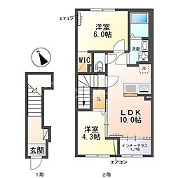(仮称)柏市篠籠田 アパート 2LDKの間取図画像