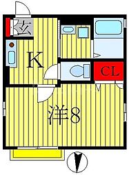 パル2 1Kの間取図画像