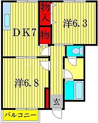 カーサ・ジラソーレ2 2DKの間取図画像