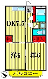 パレス富士見台 2DKの間取図画像