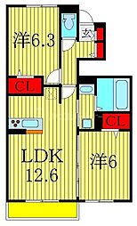 プリムヴェール 2LDKの間取図画像