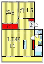 ヴェイル天王台B 2LDKの間取図画像