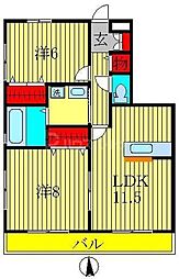 アルファタウン天王台C 2LDKの間取図画像
