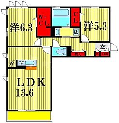 プリエール 2LDKの間取図画像