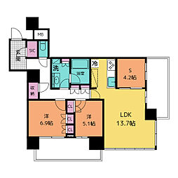 ザ・タワー横浜北仲 39階2SLDKの間取り