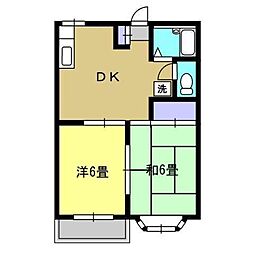 パープルヴィラ 2階2DKの間取り