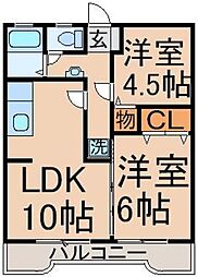 アネックスクレール 2階2LDKの間取り