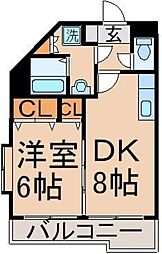 シェソワ 2階1DKの間取り