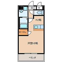 グランドール 3階1Kの間取り