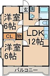 ＣＡＳＡ　ＭＩＲＡ　1 3階2LDKの間取り