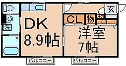 シャルムベル 1階1DKの間取り