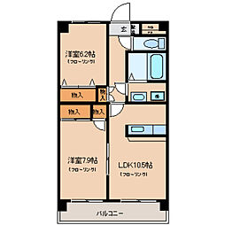 グランドール秋川 2階2LDKの間取り