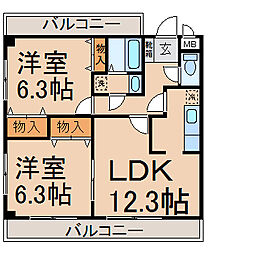 エステート秋留 2階2LDKの間取り