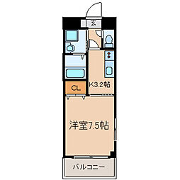 ラヴィアンローズ森田 1階1Kの間取り