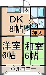ピューラー堀江 2DKの間取図画像