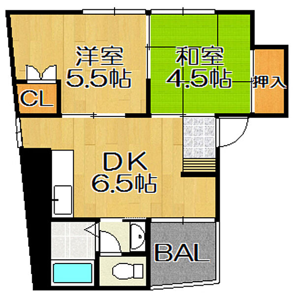 中水ハイツ ｜兵庫県宝塚市末成町(賃貸アパート2DK・3階・42.00㎡)の写真 その2